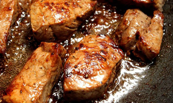 Beef cubes in olive oil. Monounsaturated fats contain a single carbon double bond and are found in high amounts in olive oil. PHOTO THE NEW PAPER