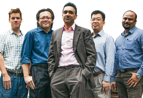  (from left) Dr Matthew Lovatt, Dr Gary Peh, Dr Gary Yam and Dr Elavazhagan M, are delving into tissue engineering and stem cell growth at the front and back of the cornea.