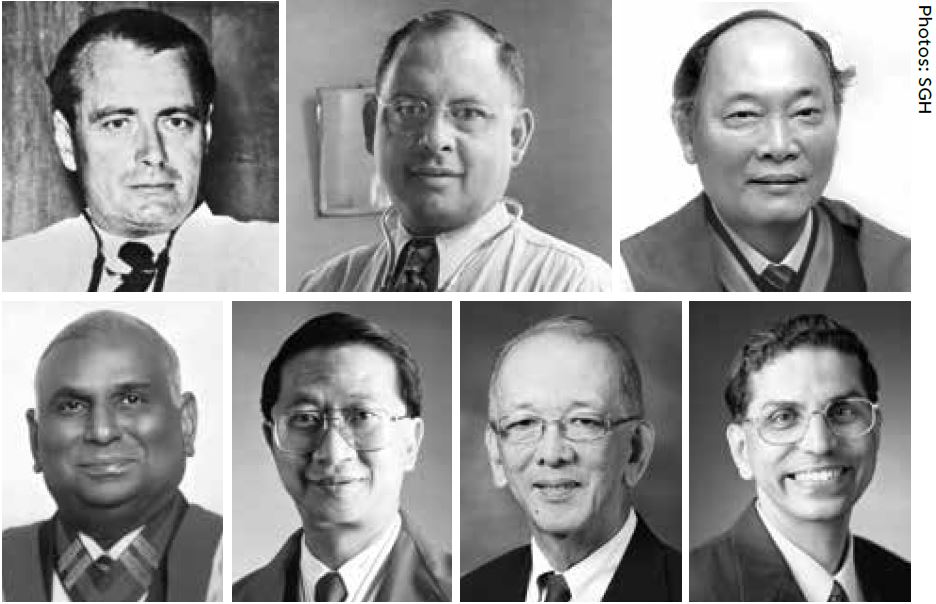  ​(Clockwise from top left) Professor Gordon Ransome, Professor Ernest Monteiro, Professor Seah Cheng Siang, Professor V Anantharaman, Professor Lee Seng Teik, Professor Tan Ser Kiat, Professor Navaratnam Balachandran.