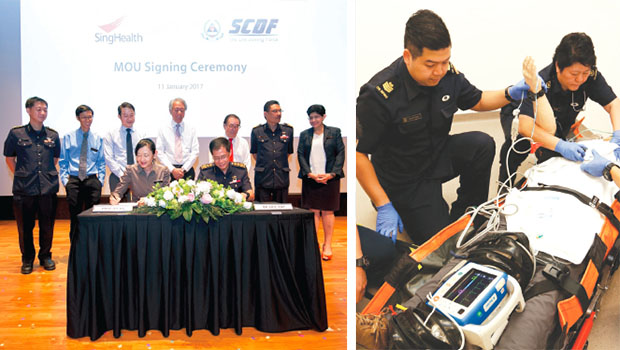  ​On 11 January 2017, SingHealth signed a Memorandum of Understanding with the Singapore Civil Defence Force (SCDF) to advance pre-hospital emergency care and training for paramedics in Singapore.   Taking centre stage is the SingHealth Duke-NUS Institute of Medical Simulation (SIMS), where paramedics and clinicians train in simulated environments.