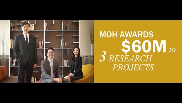  ​From left Associate Professor Toh Han Chong, Associate Professor Daniel Tan and Associate Professor Gemmy Cheung, whose research projects were each awarded grants of between $10 million and $25 million.   ST PHOTO ALPHONSUS CHERN