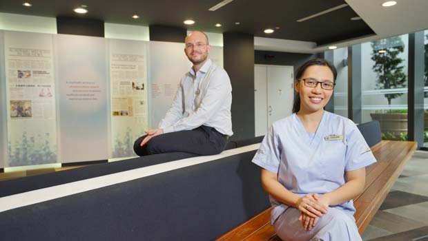  ​Dr Stefan Mueller (left) and Aisyah binte Omar (right) are part of a research team from the multidisciplinary, multi-institutional Head & Neck Centre investigating impact of treatment on patients' Quality of Life. 
