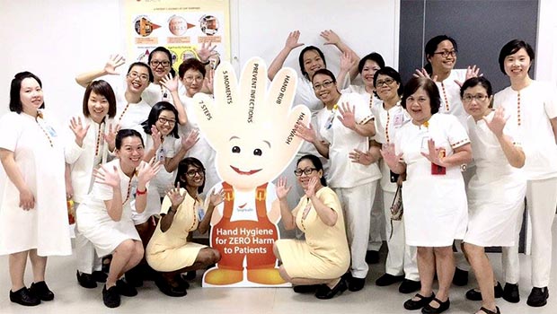  ​Unveiling of the hand hygiene mascot at SingHealth Polyclinics. The mascot was unveiled at various SingHealth institutions on Hand Hygiene Day.